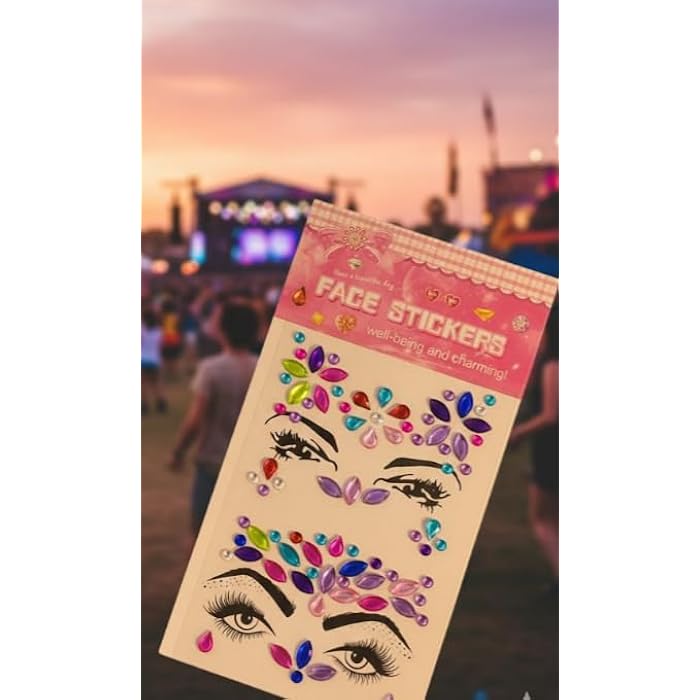 Colorful Crystal Stones Face Stickers Floral Geometric Face Stickers Festival Party Supplies for Women Girls - Image 4
